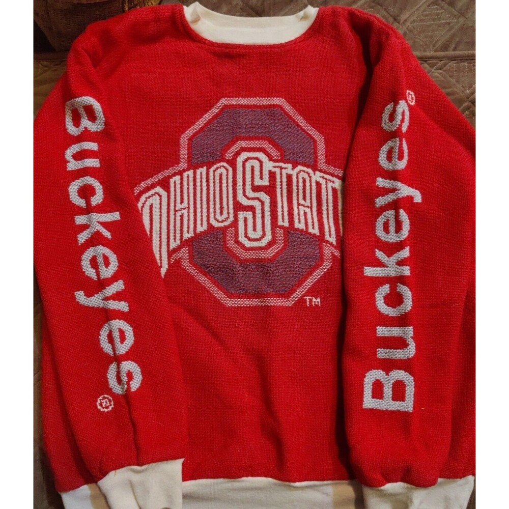 Vintage XL Ohio State Buckeyes Woven Tapestry Riddle & Cockrell Inc. Sweater